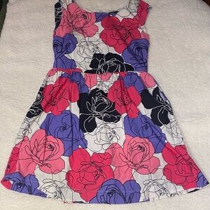 Rose print cap sleeve dress